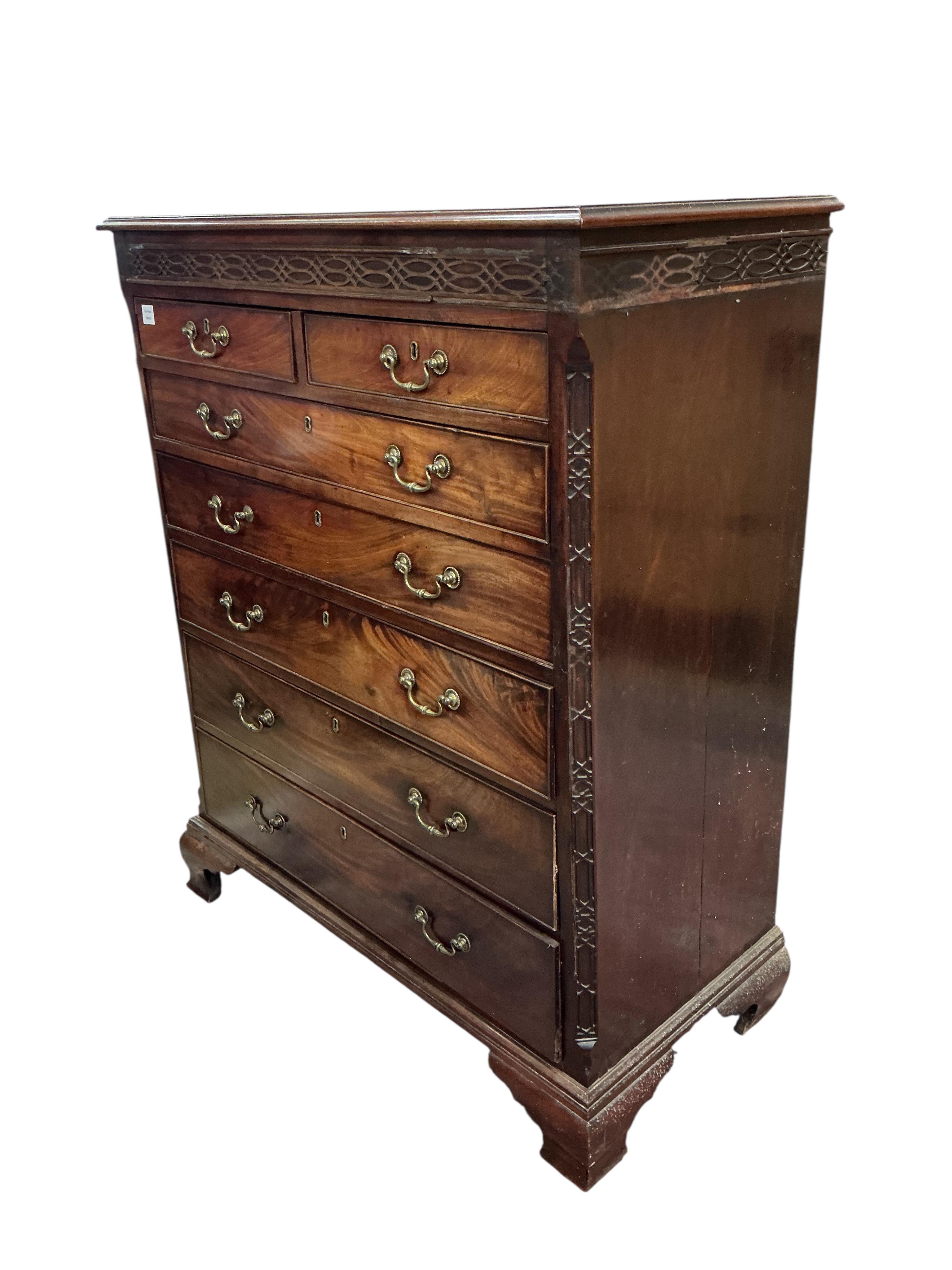 A George III mahogany tall chest, width 114cm, depth 53cm, height 138cm